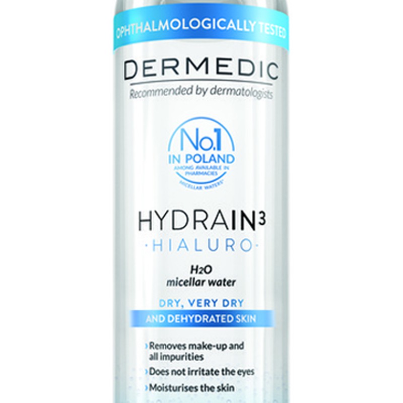 Nước làm sạch 2in1 cho da khô Dermedic Hydrain3 Hialuro Micellar Water H2O 100ml