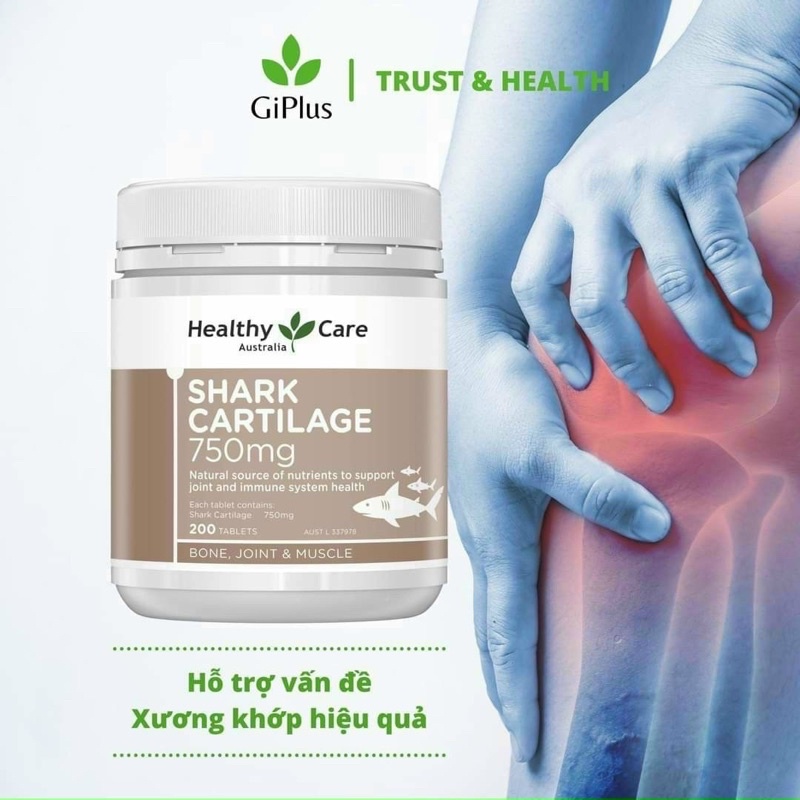 Viên sụn cá mập Healthy Care Shark Cartilage 750mg Úc Hộp 200 viên [Hỗ trợ điều trị các vấn đề về cơ xương khớp]