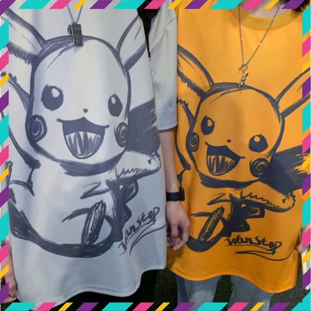 Áo thun tay lỡ nam nữ in hình pikachu siêu hot | BigBuy360 - bigbuy360.vn