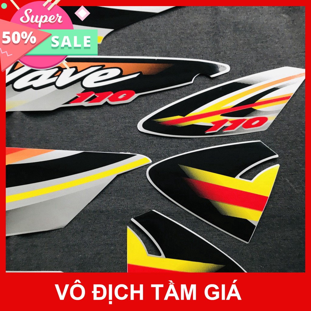 [GIÁ GỐC] NGUYÊN BỘ TEM THÁI 3 LỚP DÁN XE MÁY WAVE THÁI, WAVE 110 XƯƠNG CÁ (MÀU VÀNG XÁM)