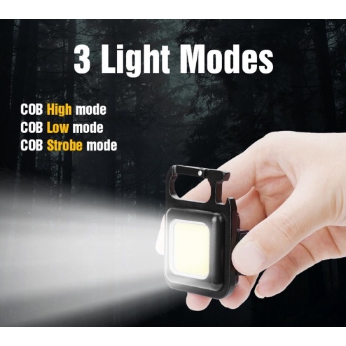 Đèn Led COB Mini Siêu Sáng 3 Chế Độ Kiêm Móc Khóa Dùng Pin Sạc