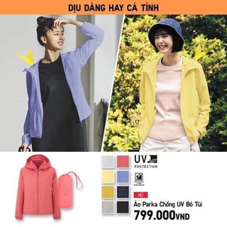 (UNIQLO Nhật chính hãng) NỮ- Áo Parka Chống UV Bỏ Túi- Áo khoác gió nữ 1 lớp có mũ