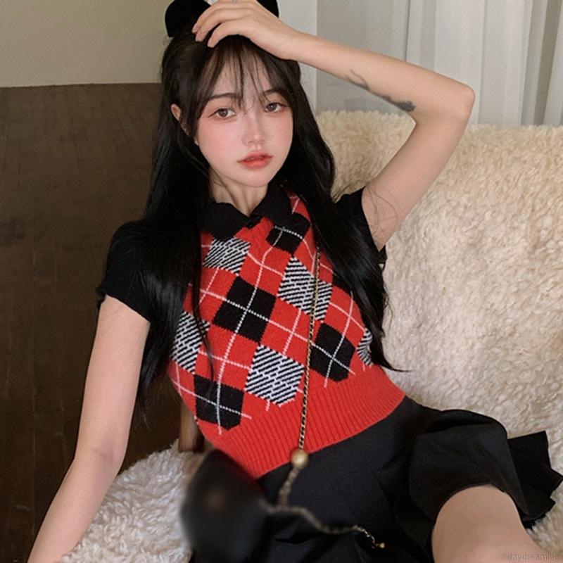 Áo Tank Top Dệt Kim Cổ Chữ V Kẻ Sọc Màu Tương Phản Cá Tính Cho Nữ | BigBuy360 - bigbuy360.vn