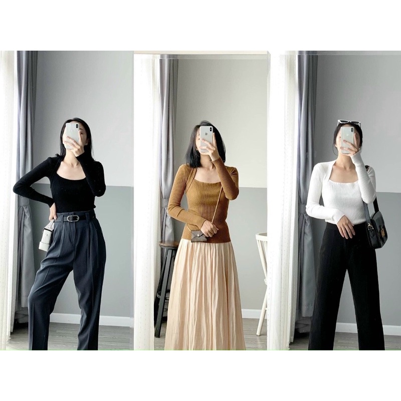 Áo len tăm cổ u nữ QC cao cấp ❤Áo len nữ dài tay cổ vuông QC 🔸freeship | BigBuy360 - bigbuy360.vn