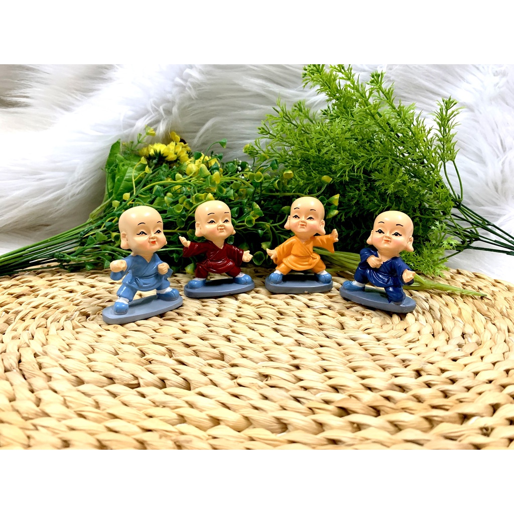 Bộ 4 tượng chú tiểu múa quyền tai to Tài Lộc Phúc Đức ( Hình Thật )
