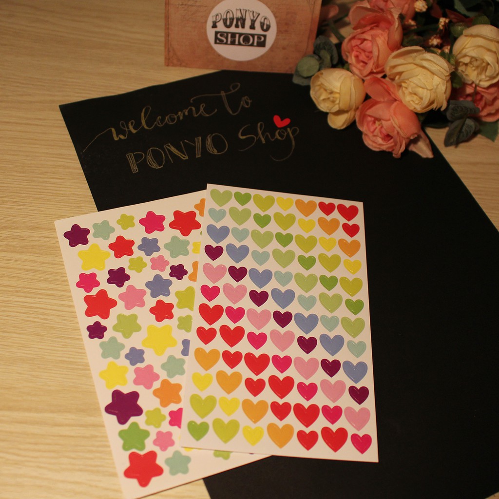 💖⭐ Bộ 6 sticker tim sao sắc màu ngộ nghĩnh - Latech Korea