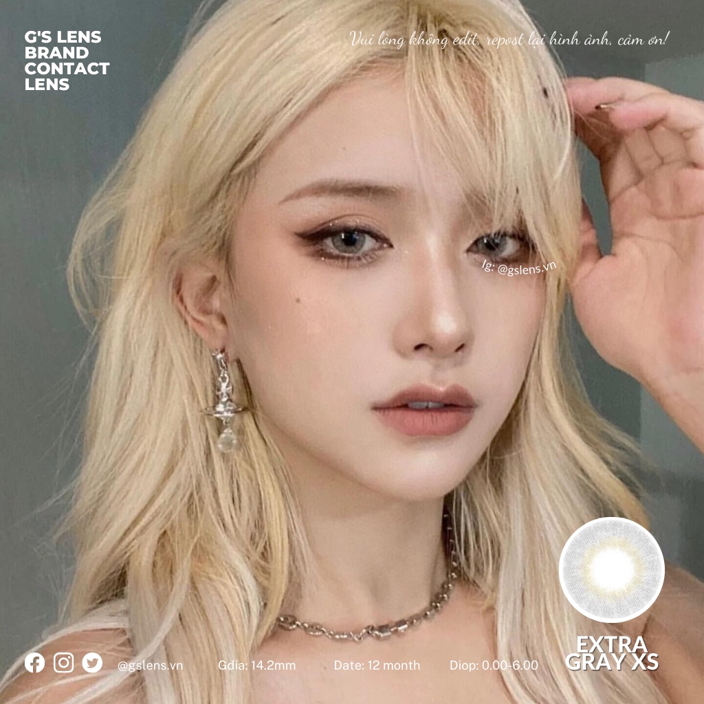 Lens Mắt Kính Áp Tròng Xám Tây Vân Xước EXTRA GRAY Không Giãn Có Từ 0 Đến 7 Độ Lệch Độ Size XS 14mm