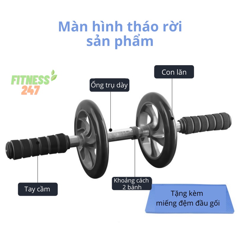 Con Lăn Tập Cơ Bụng 2 Bánh AB Wheel, Dụng Cụ Tập Cơ Bụng Gym Yoga Tại Nhà