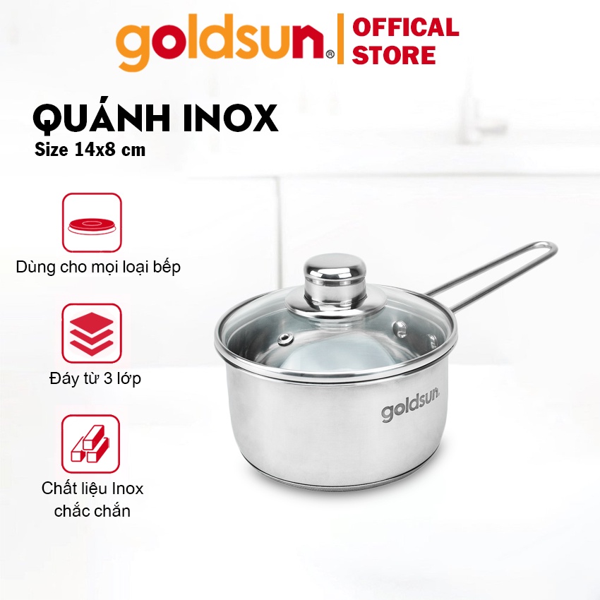 Quánh inox goldsun GPO2100-IH 14cm đáy từ 3 lớp dùng cho mọi loại bếp