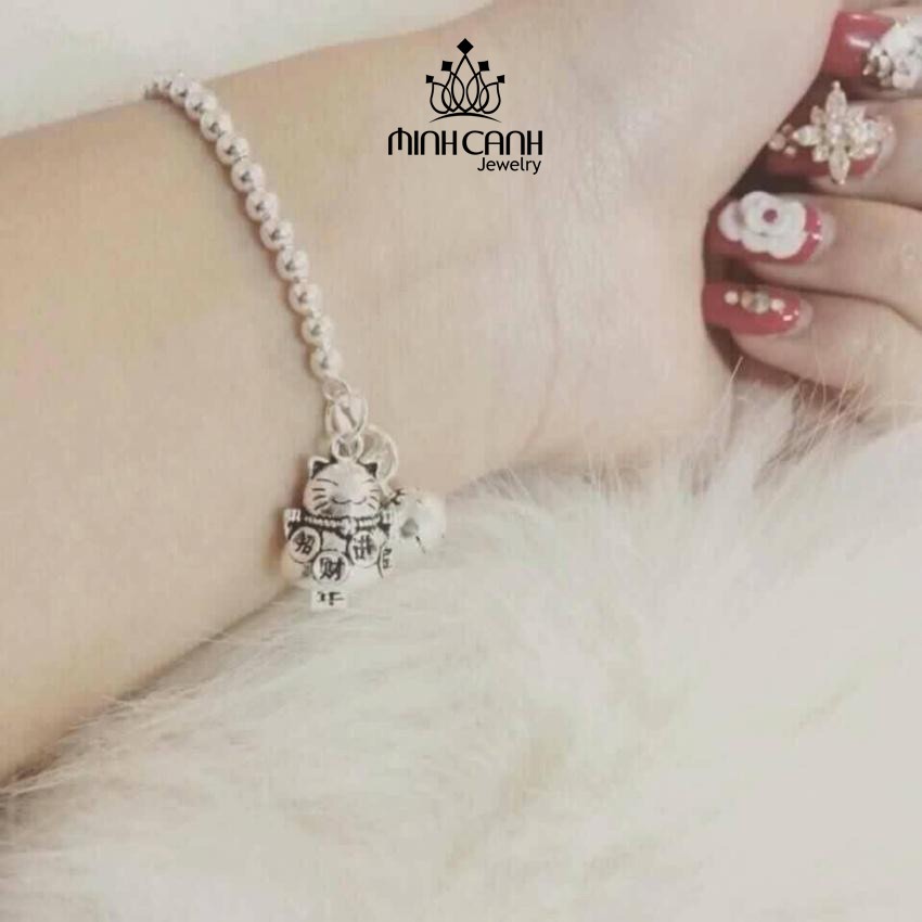 Lắc Bạc Dạng bi Mix Mèo Thần Tài May Mắn - Minh Canh Jewelry