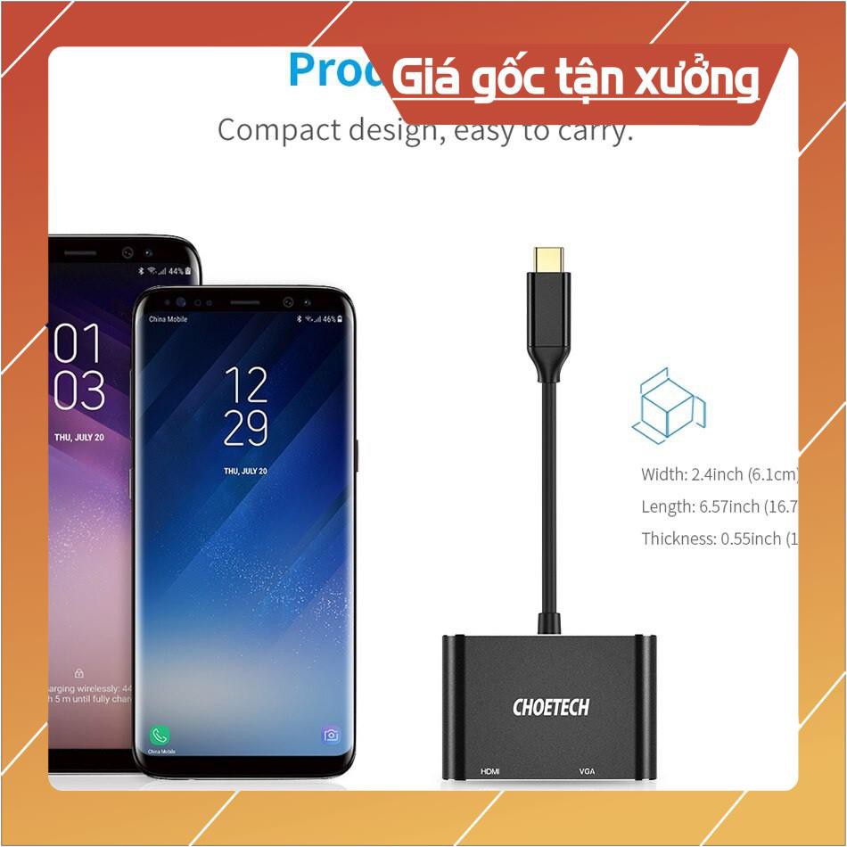 Hub chia cổng đa năng 2 in 1 Type-C ra VGA Full HD & HDMI chuẩn 4K hiệu CHOETECH M07BK dành cho Macbook Pro / Smartphone