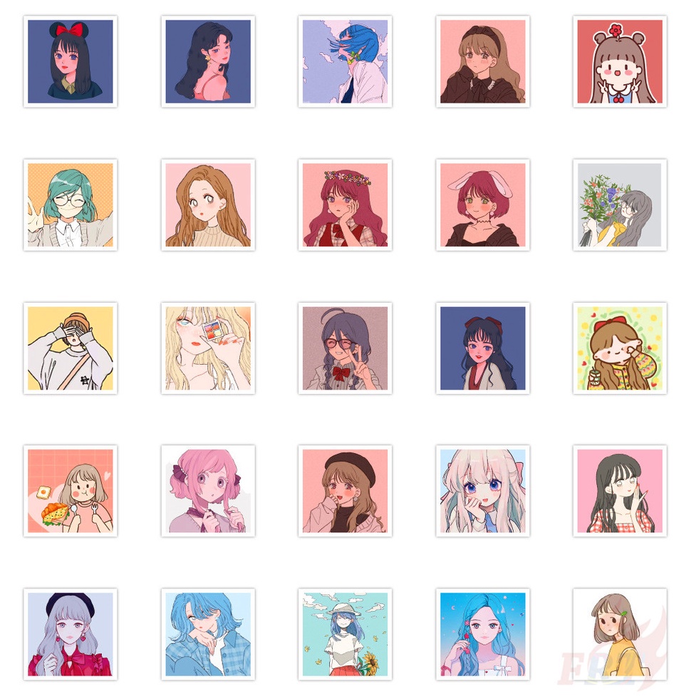 Set 60 Miếng Dán Họa Tiết Cô Gái Xinh Đẹp Không Thấm Nước DIY Xinh Xắn