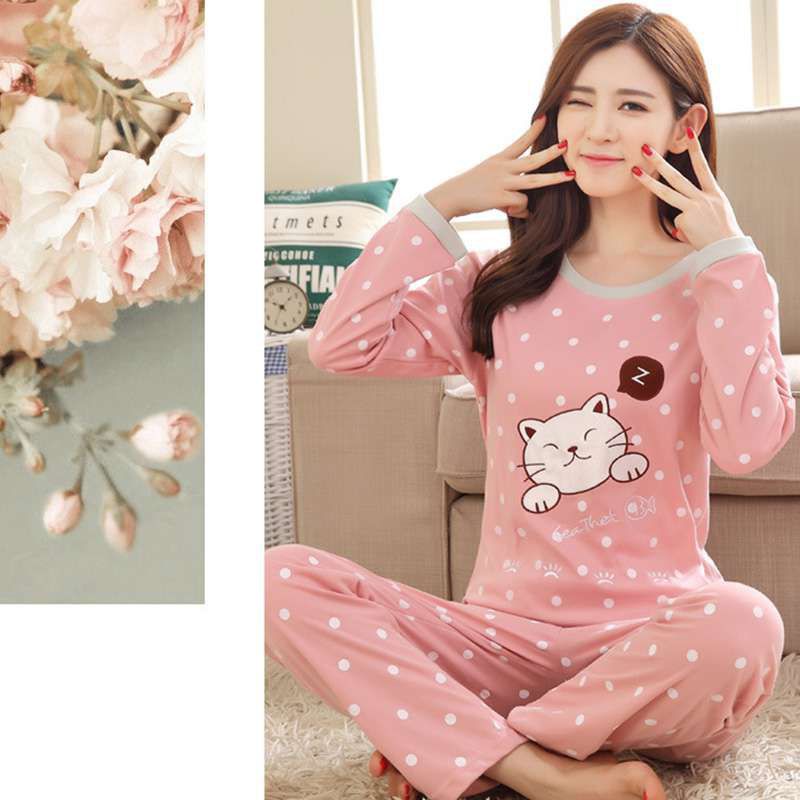 Bộ Pijama Dài Tay Họa Tiết Hoạt Hình Cho Nữ
