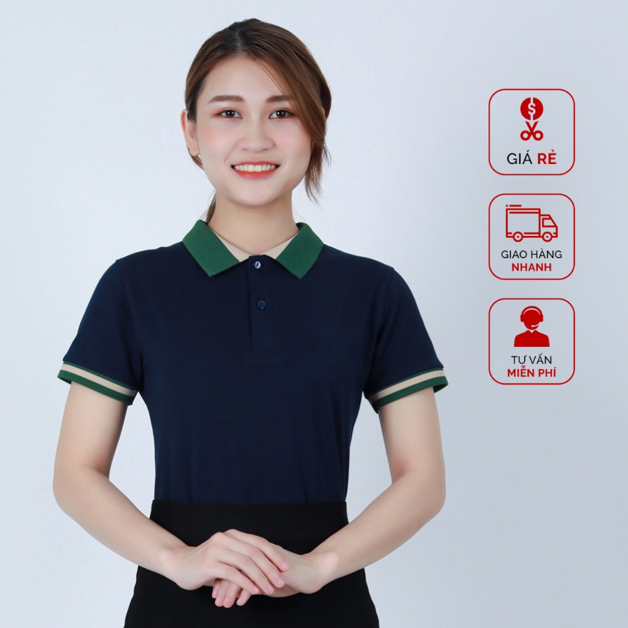 Áo Thun Đồng Phục Tím Than Phối Cổ Xanh Lá - Be Thời Trang Bao Đẹp MIỄN PHÍ IN LOGO - Đồng Phục Bốn Mùa