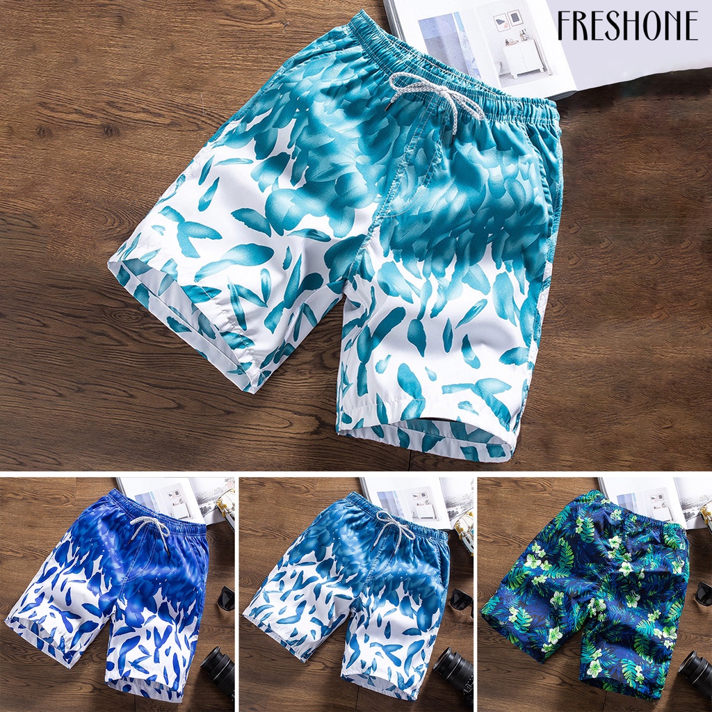 Quần short đi biển dáng rộng lưng thun co giãn in họa tiết lông vũ nhiều màu sắc thời trang mùa hè cho nam