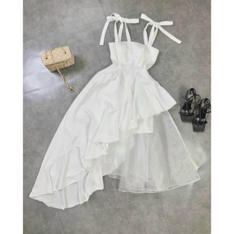 Đầm trắng tầng phối lưới | BigBuy360 - bigbuy360.vn