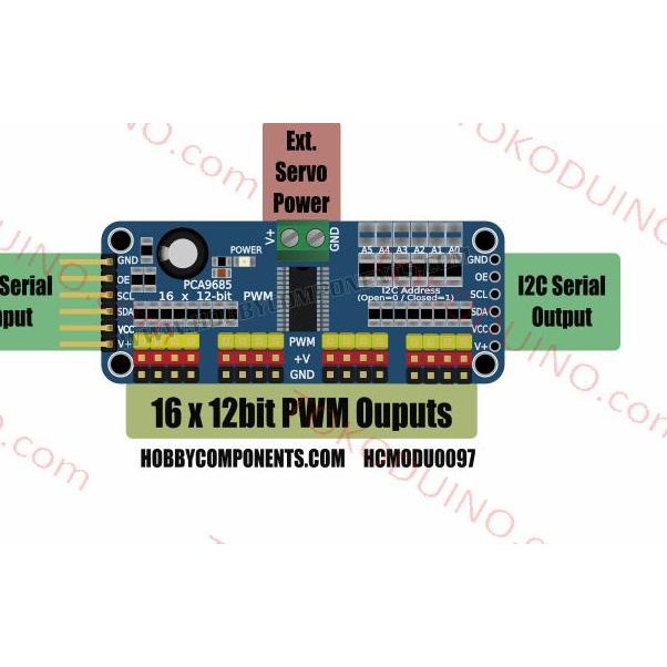 Mô Đun Điều Khiển Động Cơ Servo Pca9685 16 Kênh 12 Bit Pwm