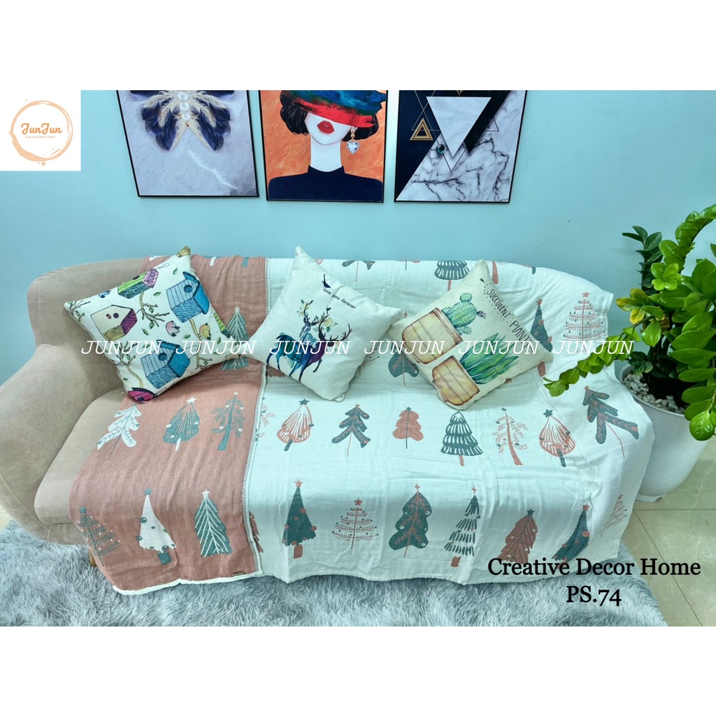 E17_Khăn Thảm Phủ Chăn Sofa Chất liệu Vải Xô Sợi Organic - Dòng phổ thông