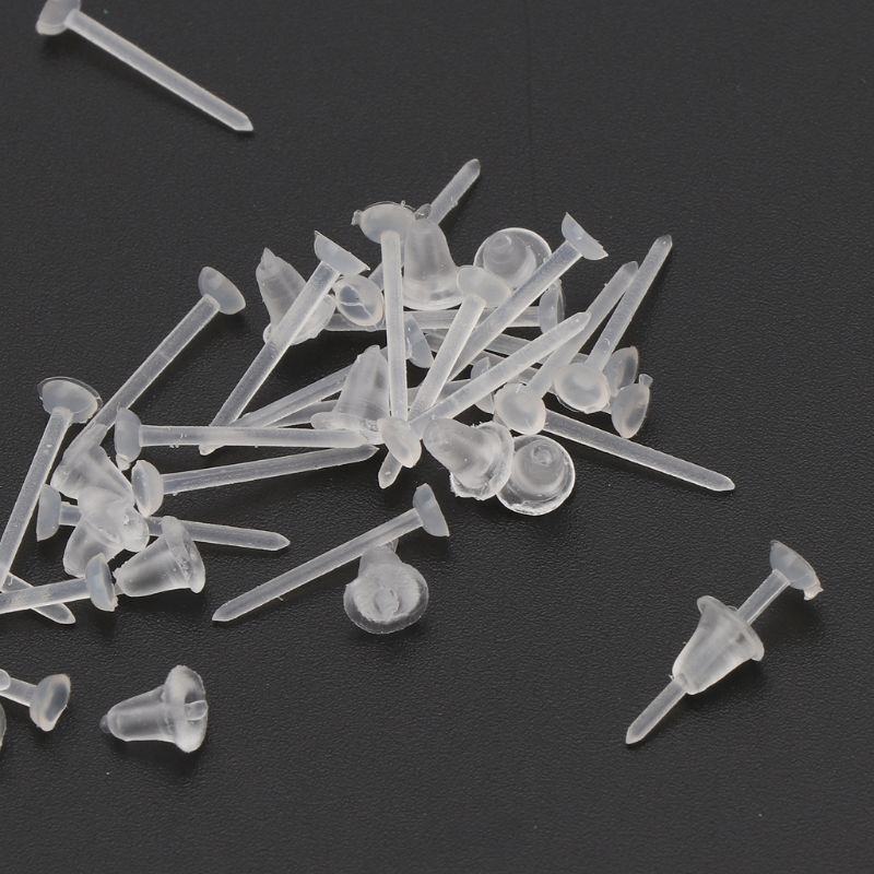 ✿INF✿50 Pairs Invisible Plastic Blank Earrings Pins Post with Silicone Earring Backs