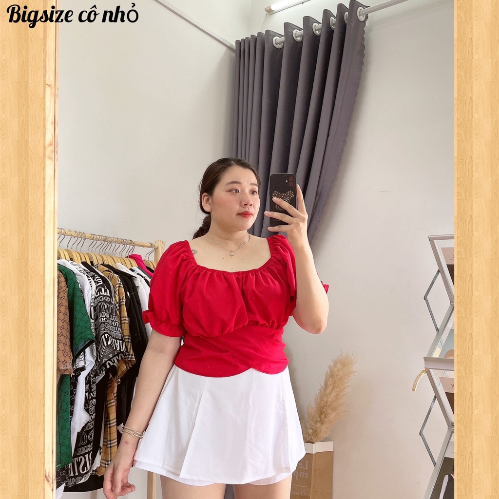 Bigsize Áo Sơ Mi Croptop Kiểu Bánh Bèo Thắt Nơ Sau Lưng Dễ thương,Áo Sơ Mi Nữ Tay Ngắn Mã AT9