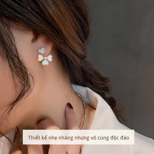 Bông Tai Nữ Cỏ 4 Lá, chuôi bạc 925 Her Accessories H118