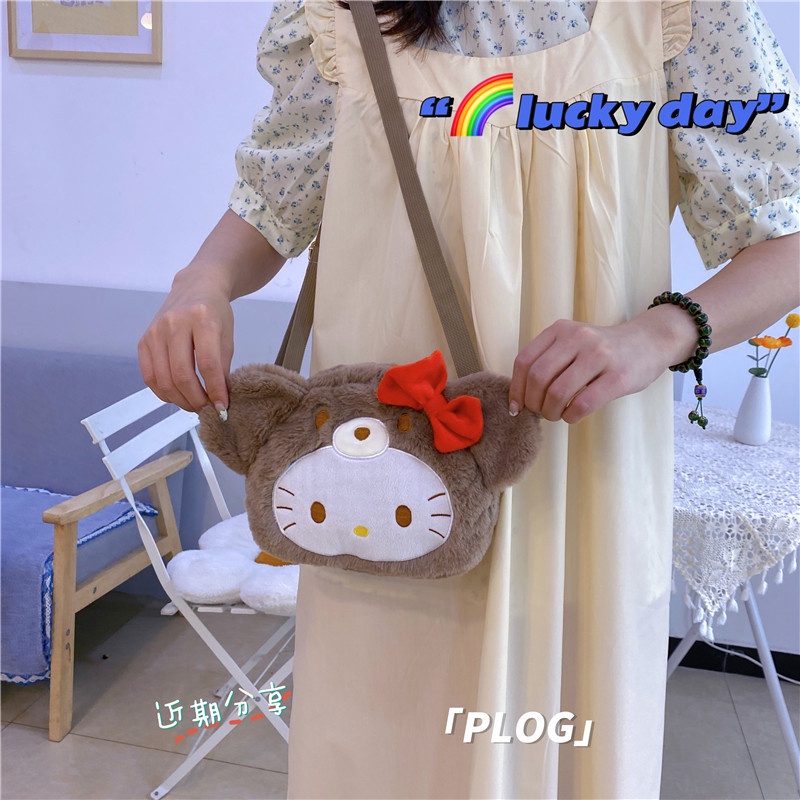 Ellen Sanrio Túi Đeo Chéo Hình Hello Kitty Nhồi Bông Xinh Xắn