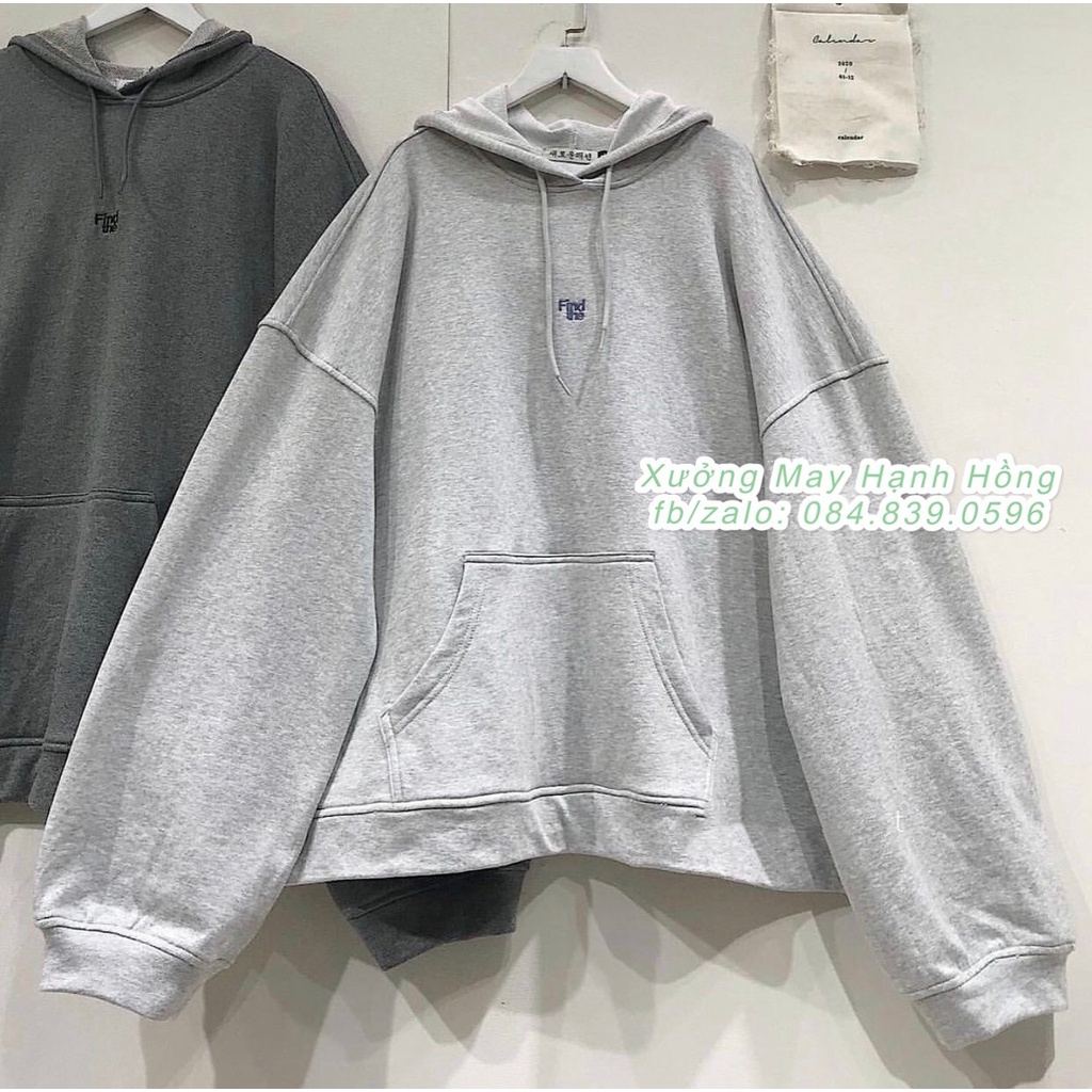 Áo nỉ xám, Áo hoodie nỉ có mũ form oversize kiểu dáng Hàn Quốc