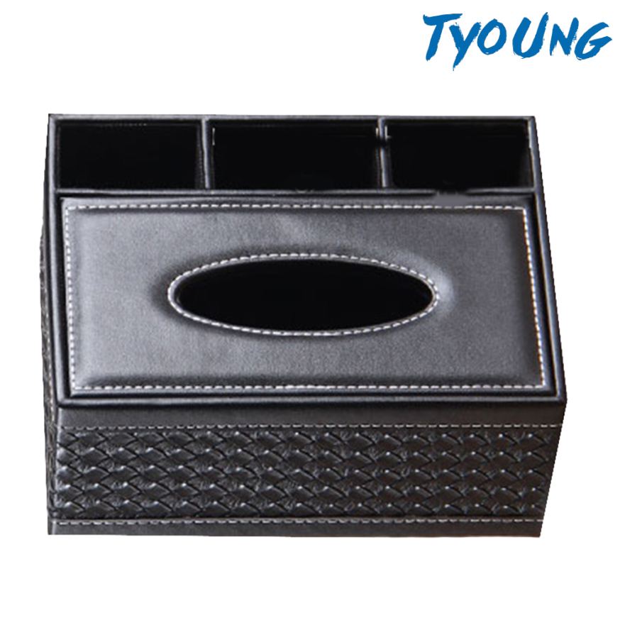 [TYOUNG]Tissue Box Desktop Remote Control Smartphone Holder Organizer Decorative Black