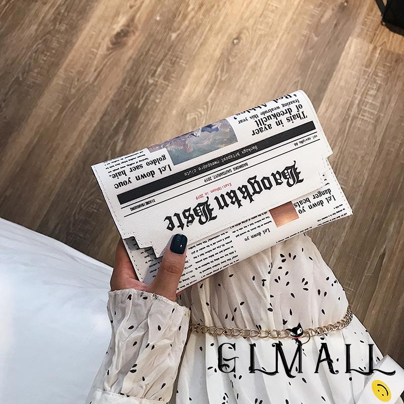 Túi Đeo Chéo In Hình Tờ Báo Sáng Tạo Cho Nữ