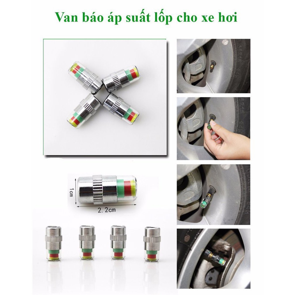 【✨In stock】【🔥Hot sale】Bộ 4 nắp van ô tô có cảnh báo áp suất lốp