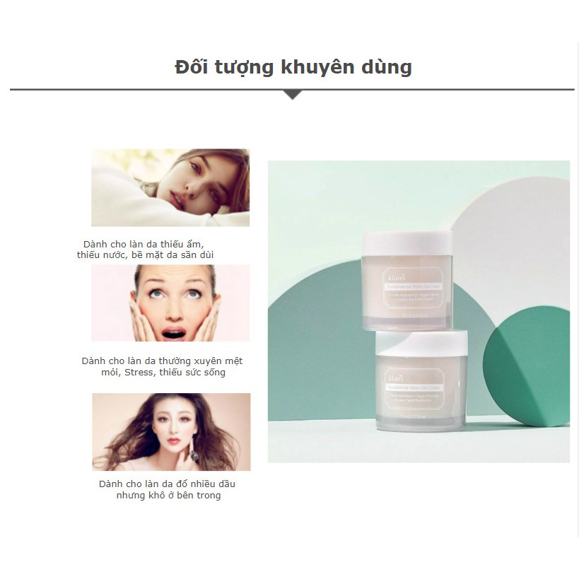 Kem Dưỡng Ẩm, Làm Dịu Giúp Da Căng Bóng Klairs fundamental water gel cream 70ml