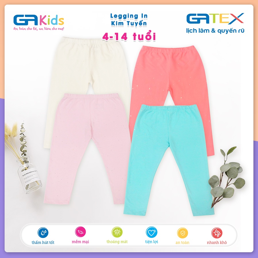 Set Combo 2 Quần Legging In Kim Tuyến GATEX Cotton Cao Cấp Bé Gái GAKIDS từ 4 đến 14 tuổi
