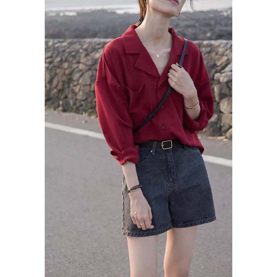 Áo sơ mi nữ oversize form rộng cổ vest phong cách