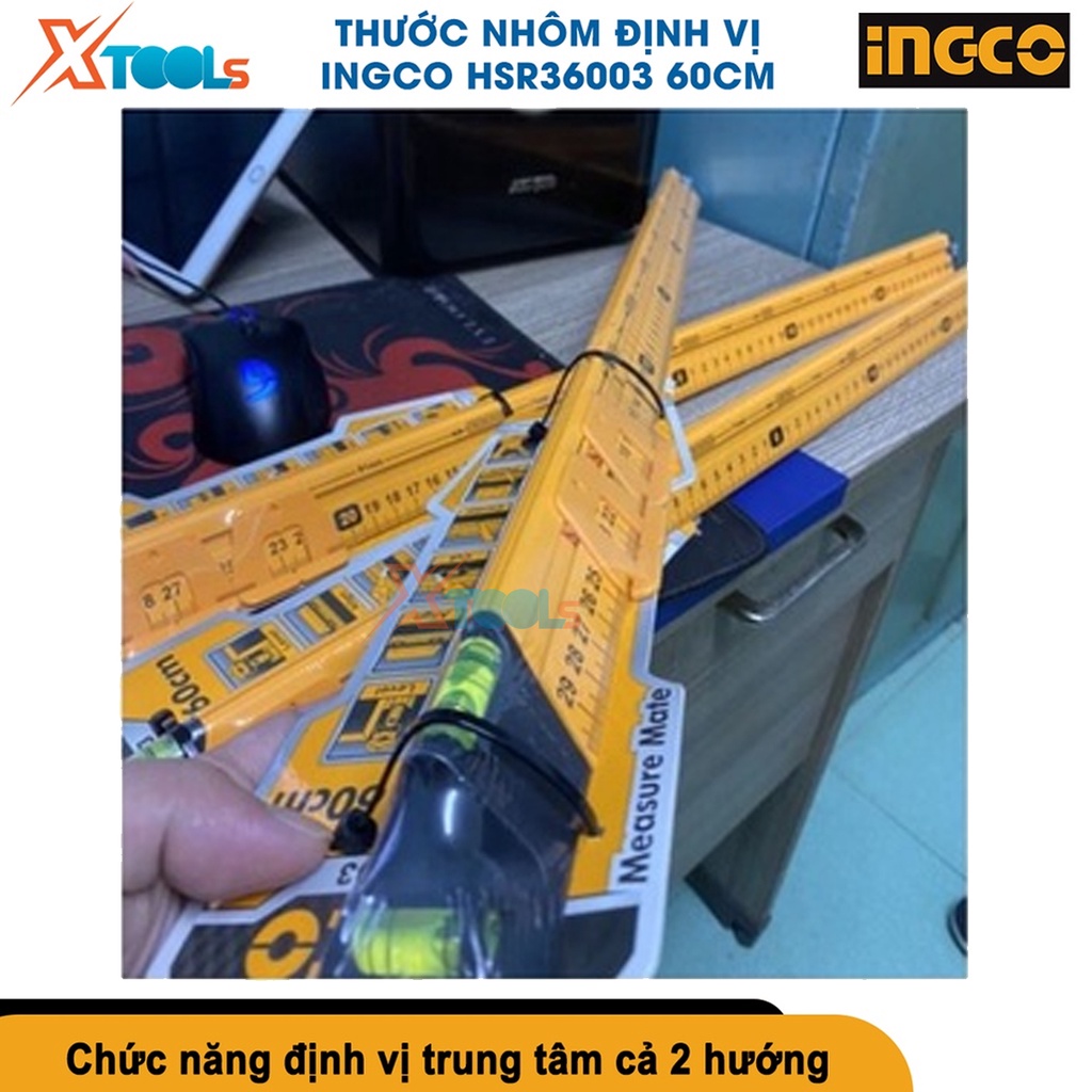 Thước nhôm định vị đa năng INGCO HSR36003 60cm thước thủy cân bằng xây dựng tích hợp đa chức năng [CHÍNH HÃNG][XTOOLS]