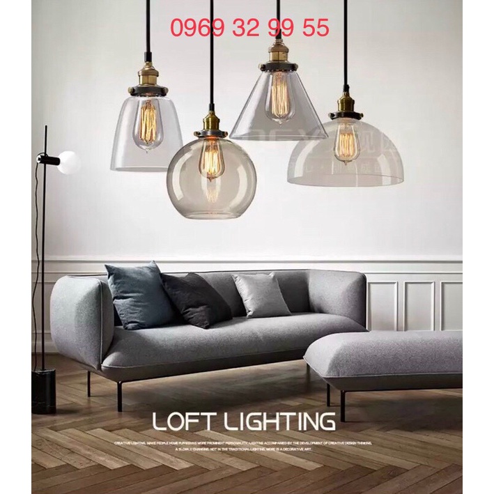 Đèn Thả Thủy Tinh - Gồm Bóng Led Edison 4W, MV-TH050. Đèn thả bàn ăn, phòng khách,... Mầu: Trà, trắng. BH 12 Tháng