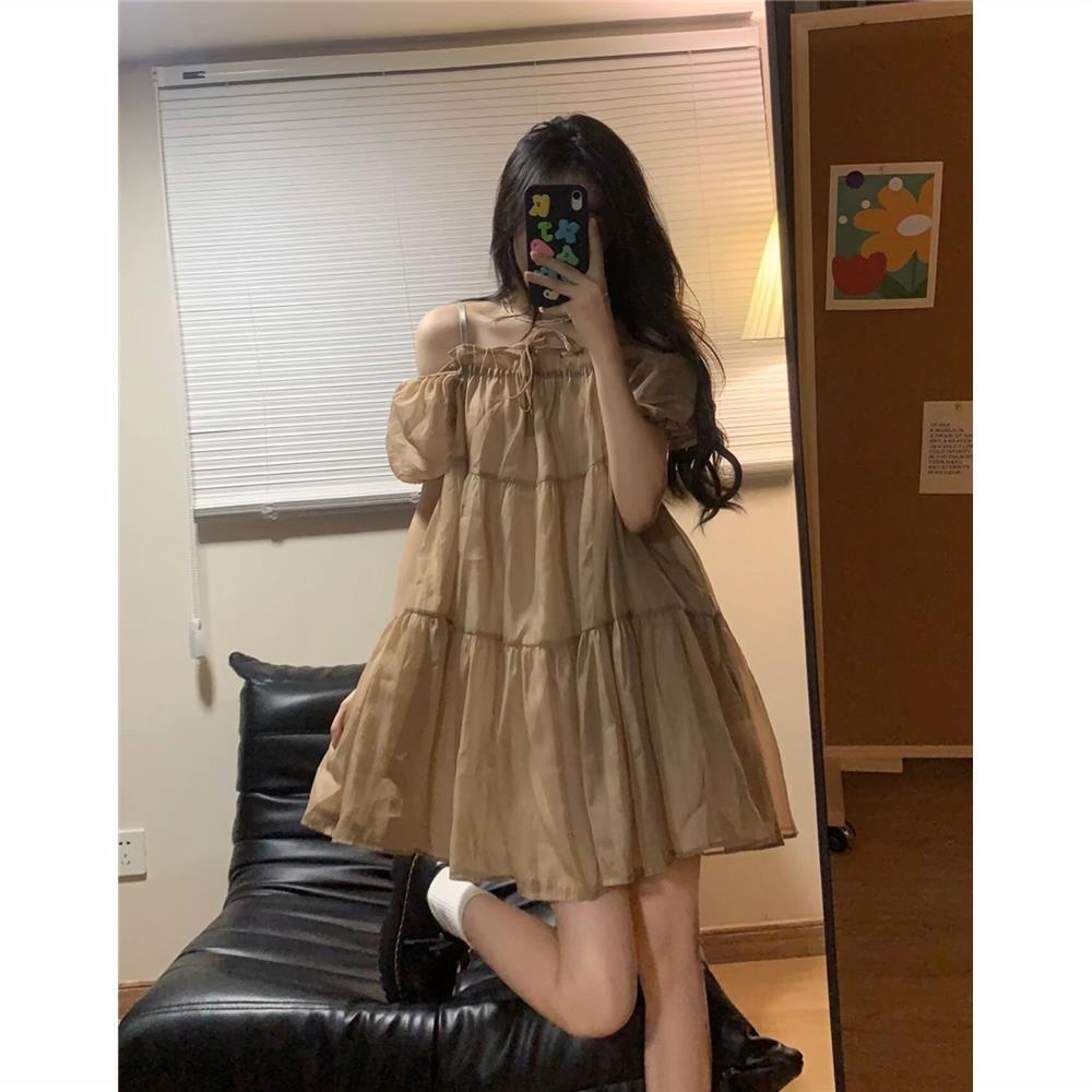 Váy babydoll Đầm Búp Bê Tay Phồng Thiết Kế Lệch Tà Dễ Thương