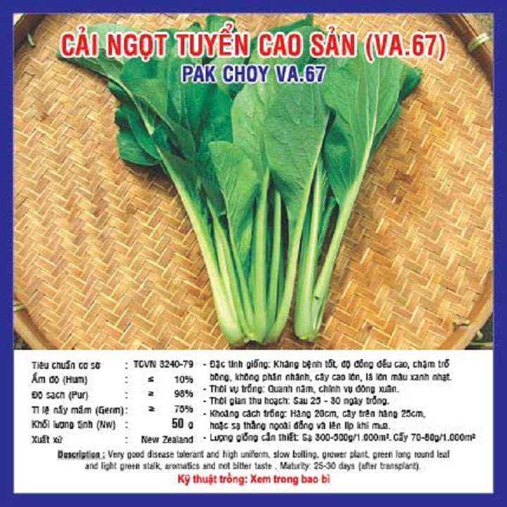 Hạt giống cải ngọt gói 20 gram xuất xứ Việt Nam