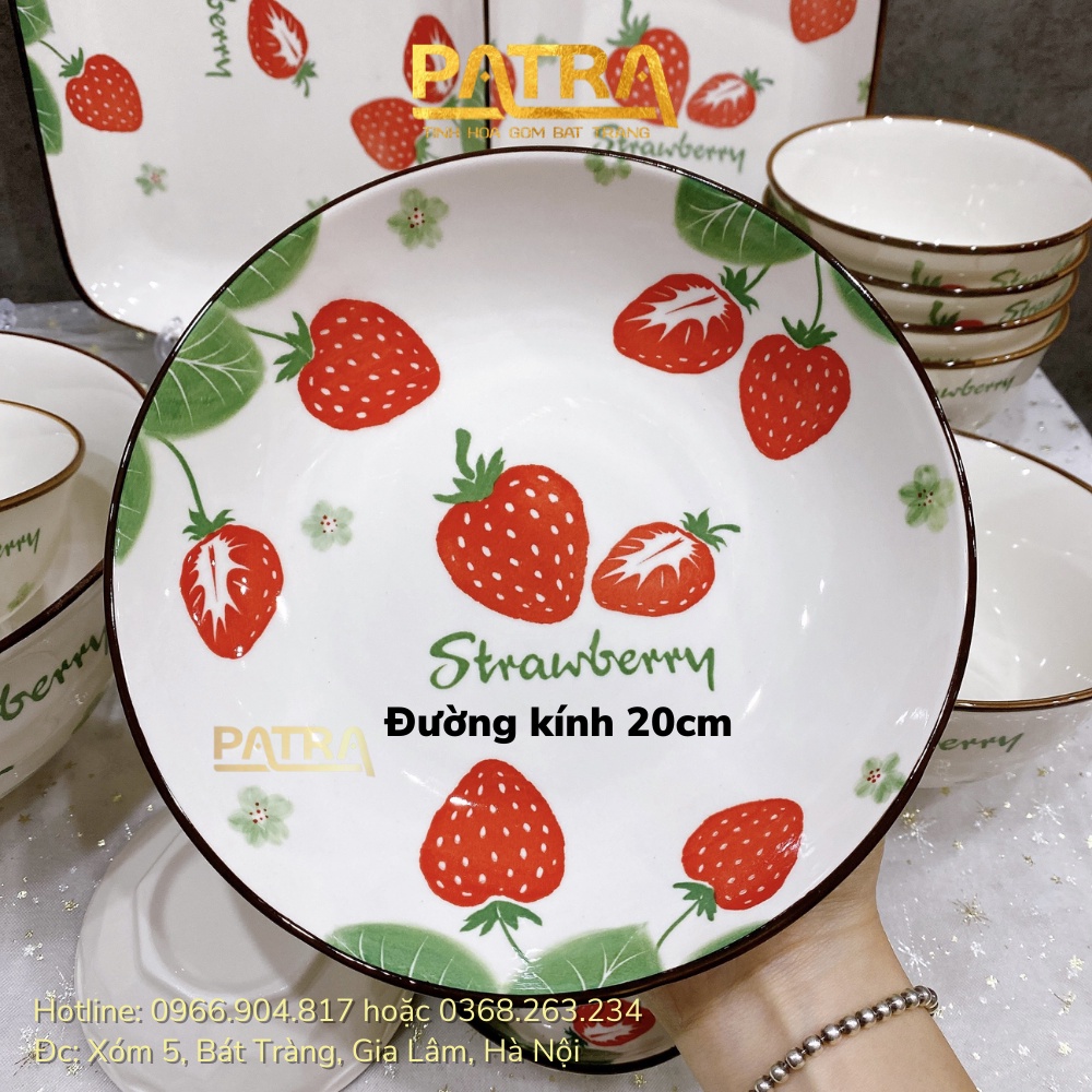 Bộ bát đĩa sứ ăn cơm, bộ chén dĩa decor đẹp họa tiết dâu tây siêu xinh