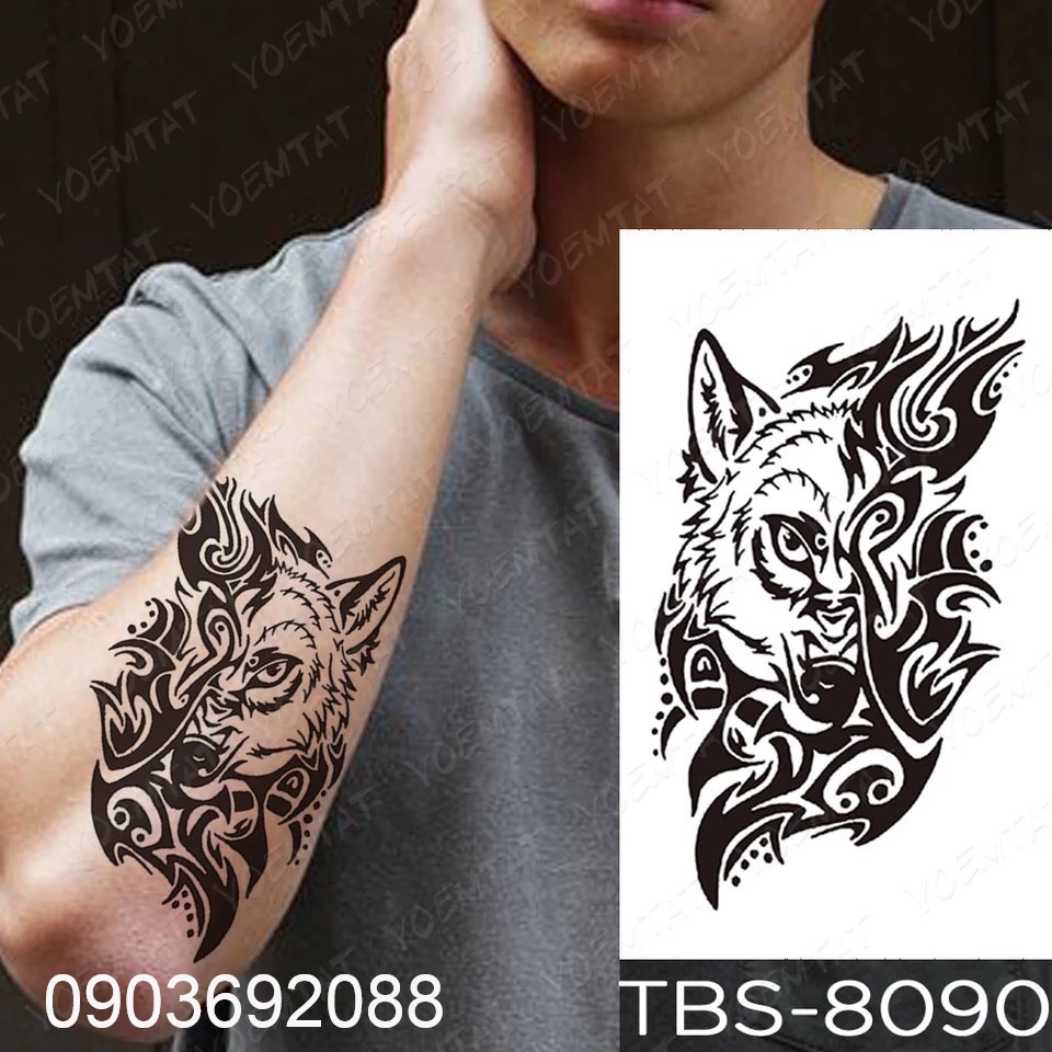 [HCM] Hình xăm dán - tattoo sticker con sói 12 x 19 cm