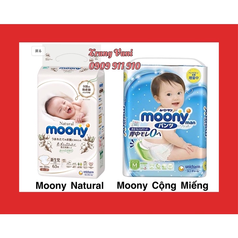 Tã Bỉm MOONY NATURAL Nội Địa Nhật dán/quần NB63/S58/M48/L36Newborn63 dán