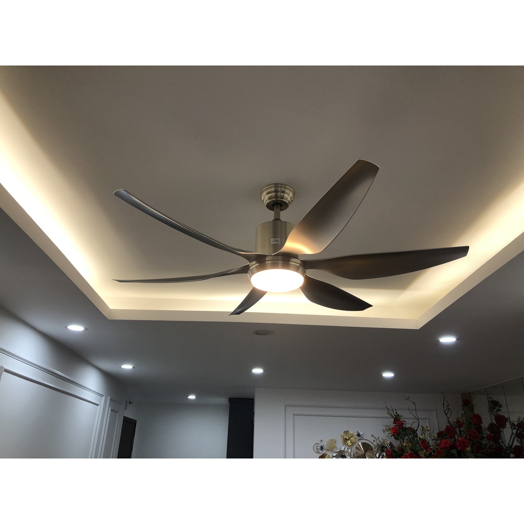 Quạt trần đèn led cao cấp 6 cánh sải dài có khiển từ xa 3 màu ánh sáng,bảo hành 5 năm