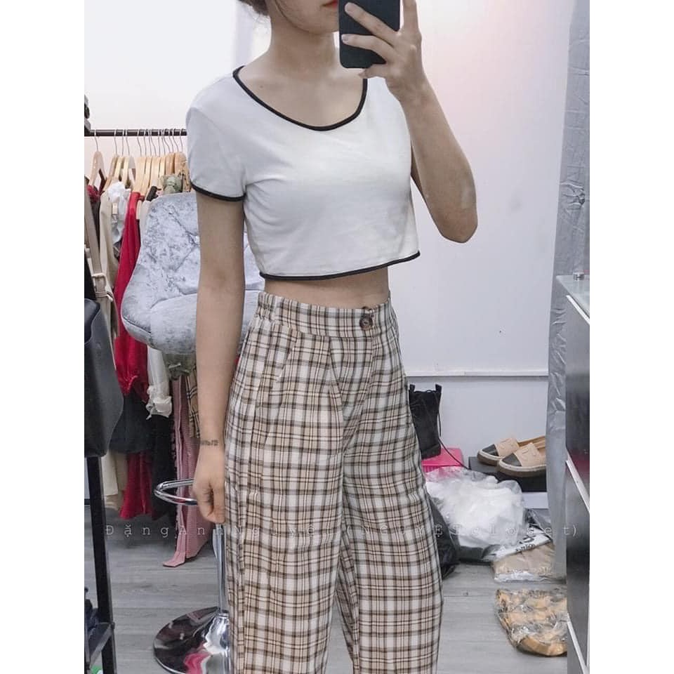 Quần chun sau cúc kẻ