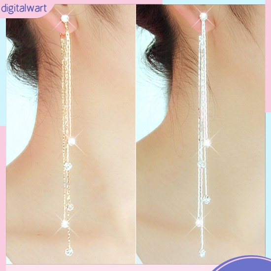 Cặp khuyên tai dây dài đính đá quý nhân tạo lấp lánh sang trọng cá tính dành cho nữ