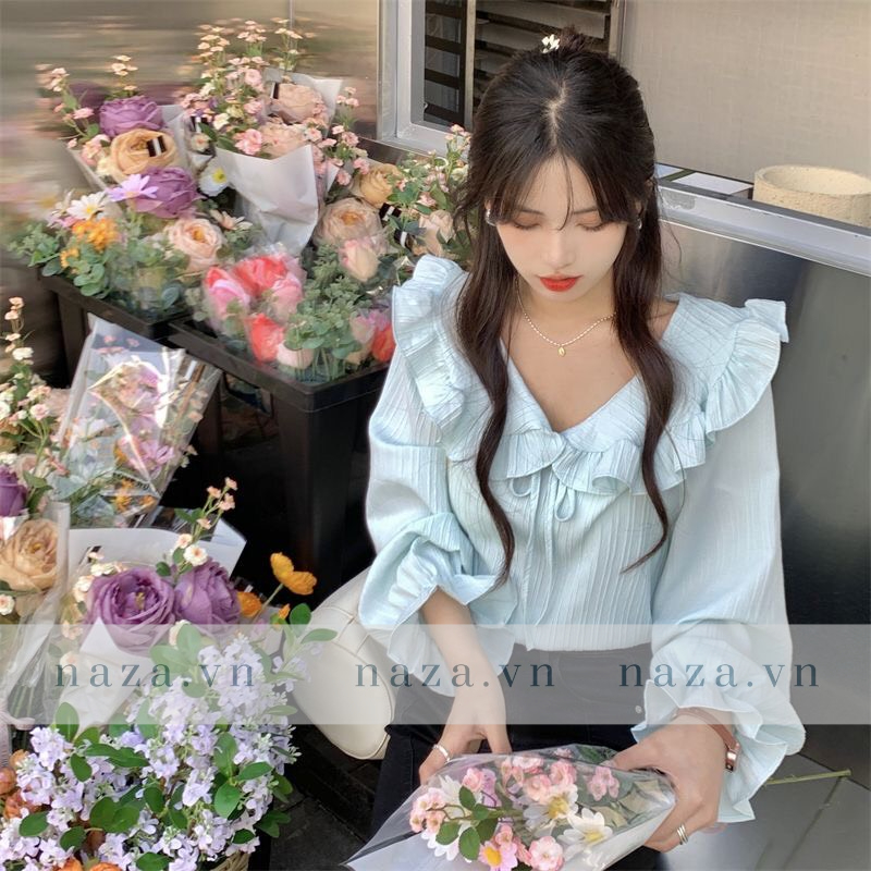 Áo kiểu sơ mi bèo cách điệu mix công sở