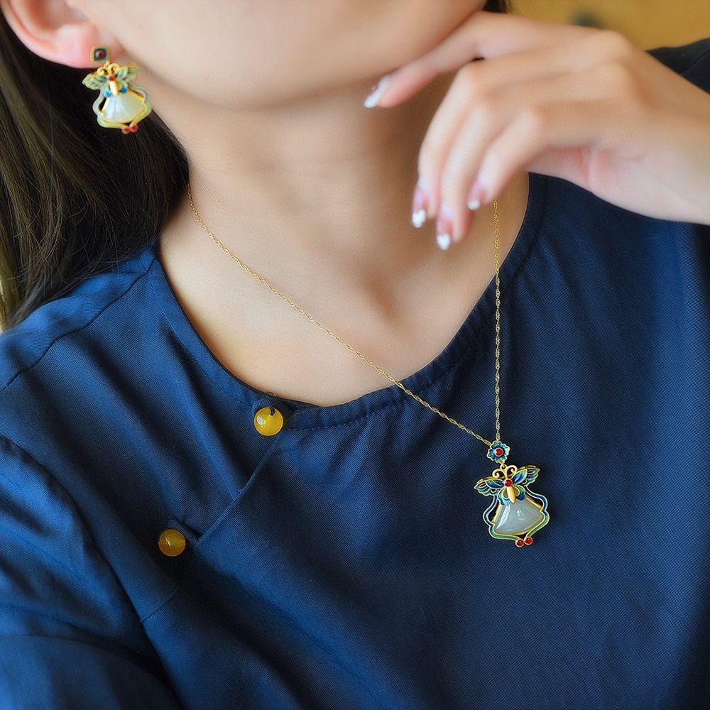 Khuyên Tai Hình Bướm Tráng Men Cá Tính Phong Cách Trung Hoa