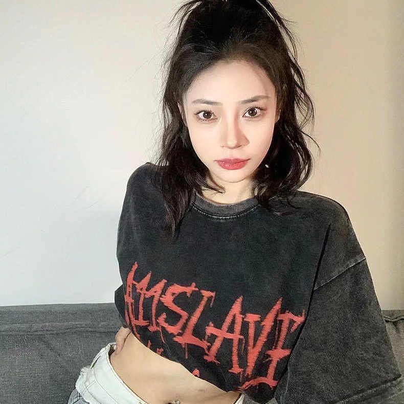 COZOK Áo Thun Ngắn Tay In Chữ Phong Cách Vintage