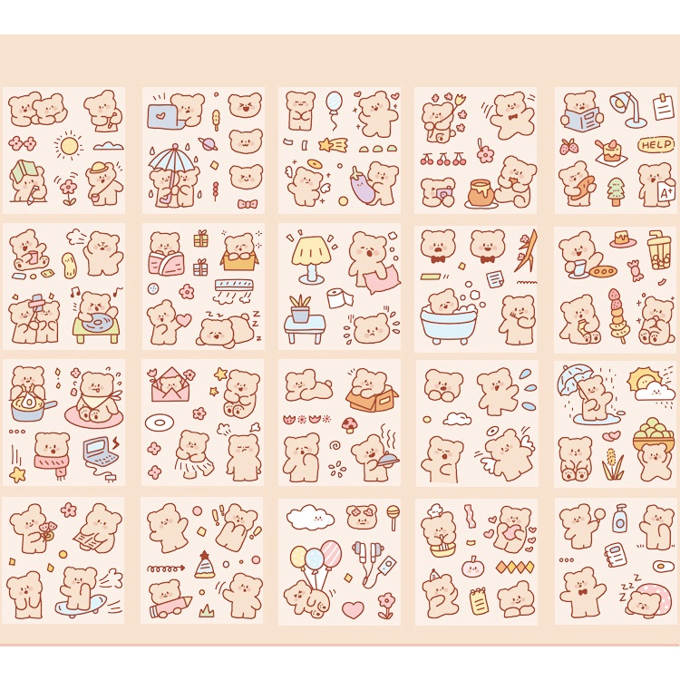 Set 10 tấm sticker cute chiết ngẫu nhiên từ hộp 100 sticker - Gấu Nice day