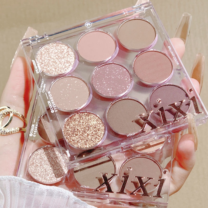 Bảng Phấn Mắt XIXI 9 Màu Lì Và Ánh Nhũ Kết Hợp Trang Điểm Kháng Nước Lâu Trôi 13.5g