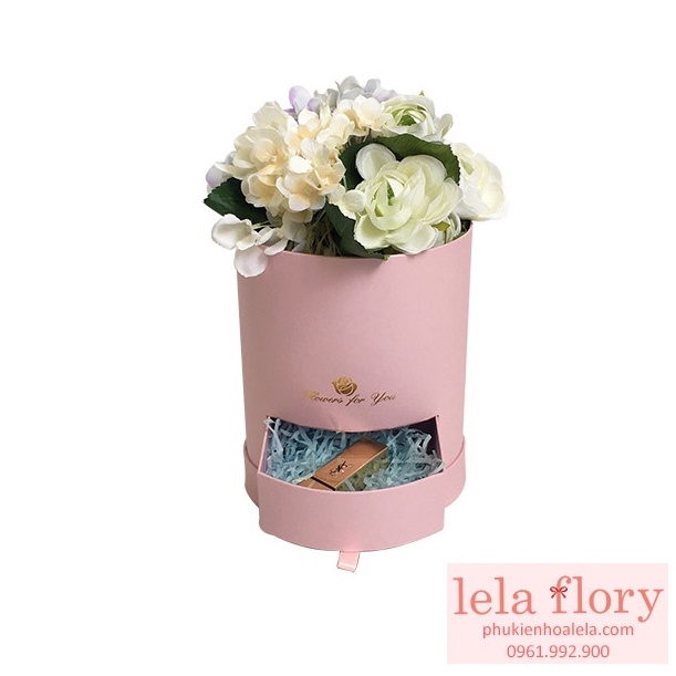 Hộp trụ tròn cắm hoa có ngăn kéo Flower for you, hộp đựng quà tặng - THH0066