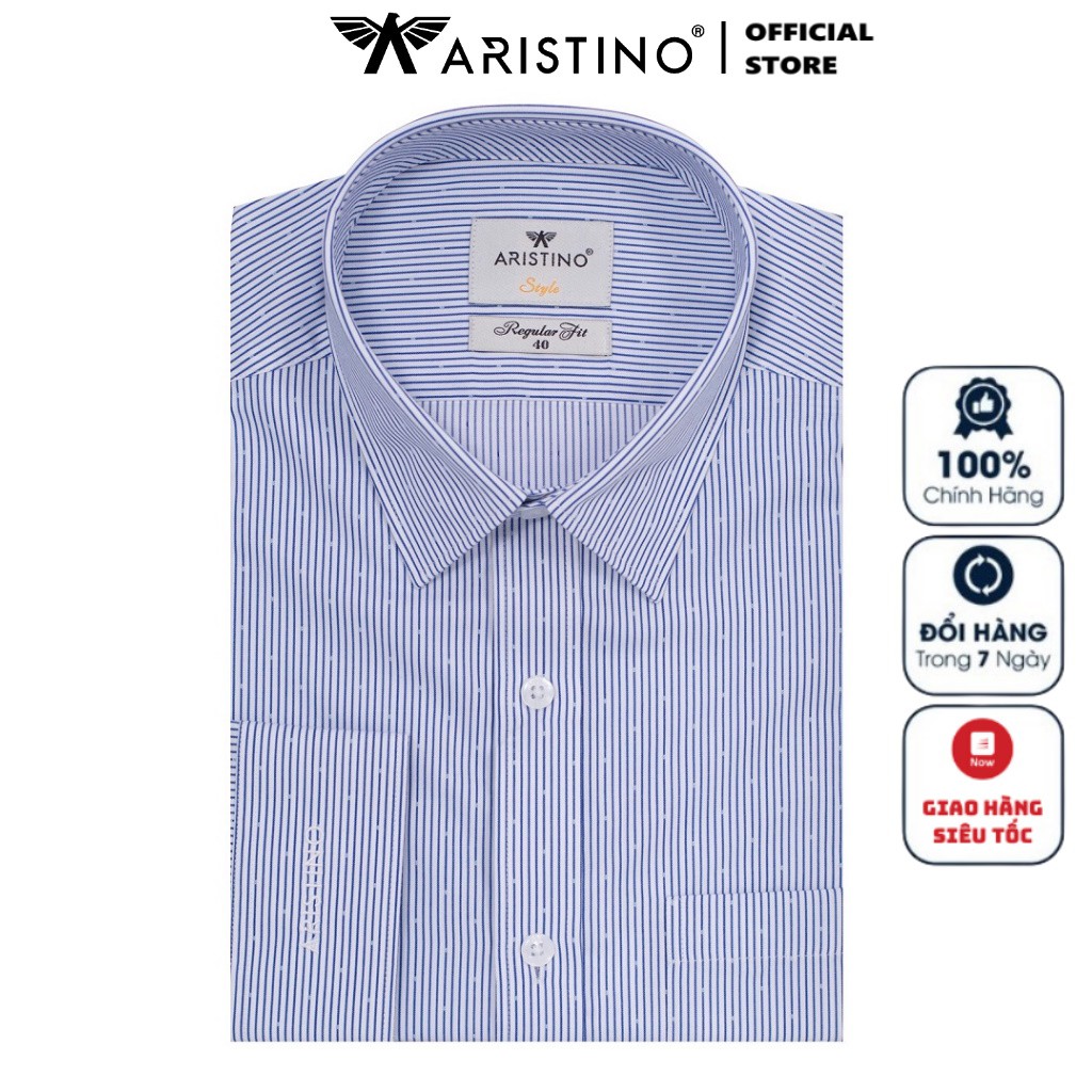 Áo Sơ Mi Nam Dài Tay ARISTINO ALS53108 Somi Công Sở Cao Cấp Màu Trắng Kẻ Tăm Xanh Vải Sợi Tre Mềm Mát Dáng Ôm Có Túi